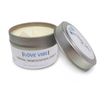 Patty Lou, Love Vibe crystal manifestation candle, contains essential fragrance oil and rose quartz crystal infused with reiki energy